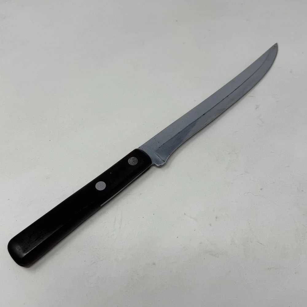 Vintage Ka-Bar Carbon Chrome Slicing Knife 8 Inch Blade Brown‎ Handle